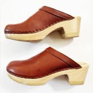 No 6 Old School Clog Mid Heel Bourbon Brown Leather Size 42/fits like 8-5-9
